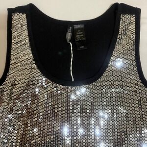 Bisou Bisou Michele Bohbot Women Silver Black Sequin Ribbed Tank Top Medium NWOT